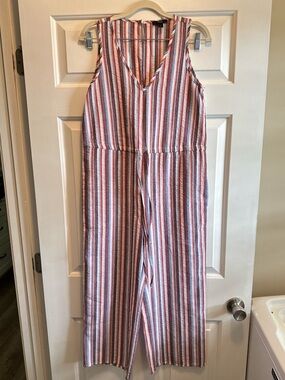 DREW Anthropologie Striped Cropped Wide Leg Jumpsuit XS Coastal Casual Boho